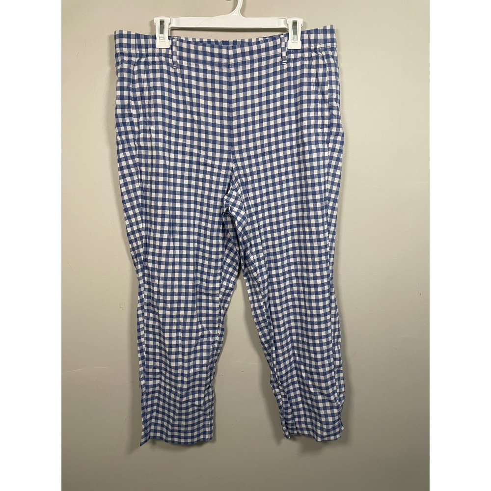 J.Jill Linen Stretch Blue and White Gingham Pull On Pants Size Large - Picture 2 of 9